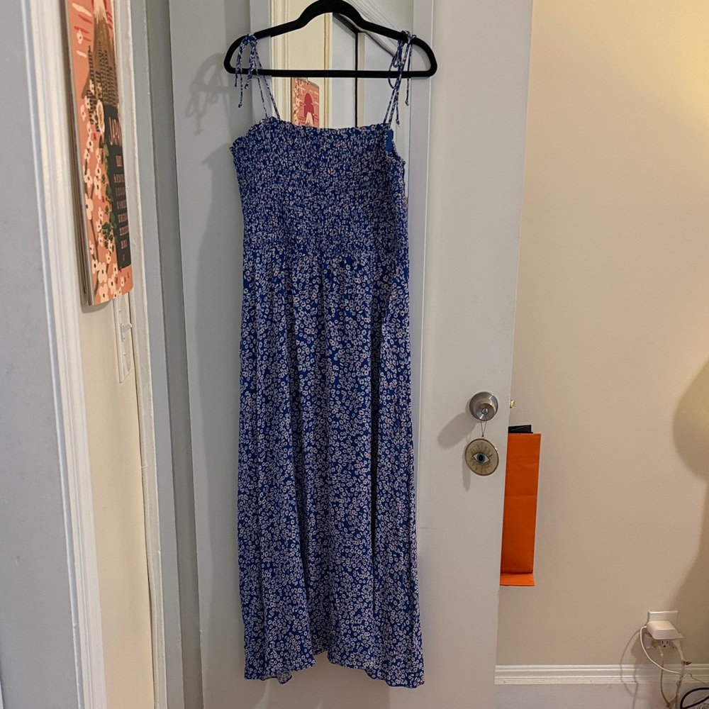 Madewell Blue Smocked Floral Top